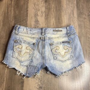 Distressed Western Light Blue Denim Cutoff Shorts with Embroidered Back Pockets